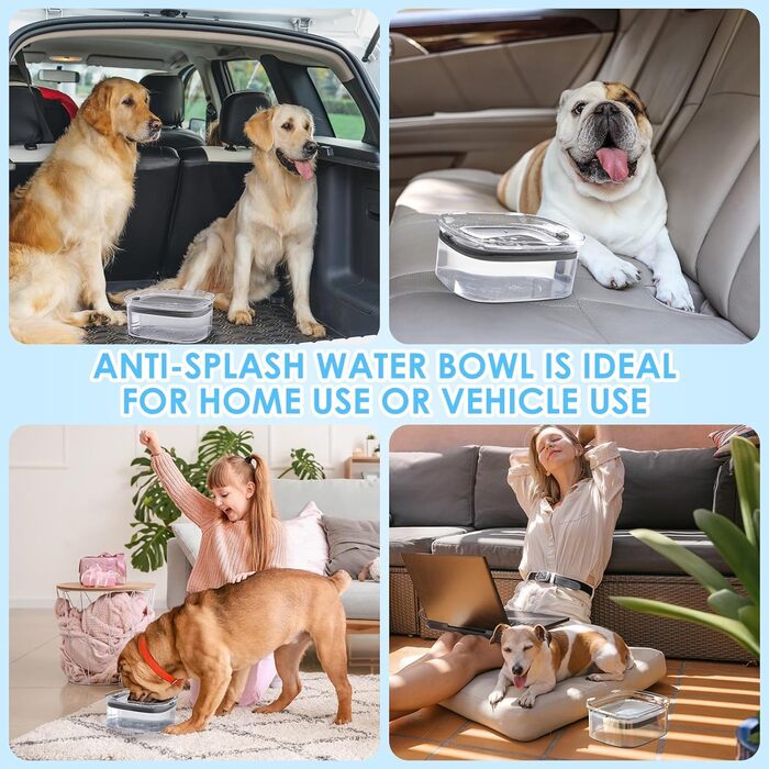 Миска для собак AONKEY 3 л, антипроливання, велика, з антикрапельною системою, зменшує потребу у доливанні, захист від розбризкування, для собак, сіра