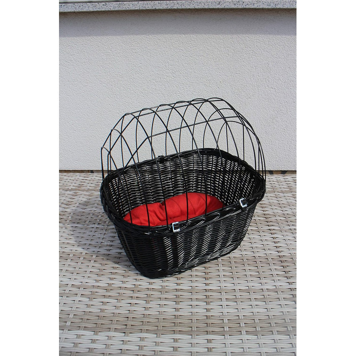 Корзина для велосипеда для собак, ручка - лоза, чорна, з металевою сіткою, з подушкою, різні розміри, XL без подушки