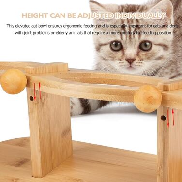 Підвищена годівниця для котів LEKEFETO з 3 мисками з нержавіючої сталі, регульована висота, дерев'яний підставник, годівниця та миска для води для котів та маленьких собак