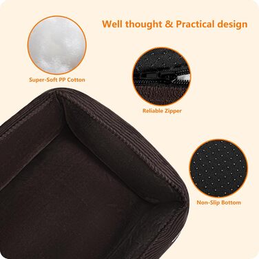 Ліжко для собак з тканини Cord, S/M/L, антиковзаюче, знімний та пральний чохол, м'яке та дихаюче, коричневе, 110 x 85 x 27 см