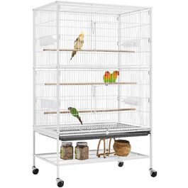 Клітка для птахів Yaheetech на стійці з колесами, біла, 52 x 79 x 132 см
