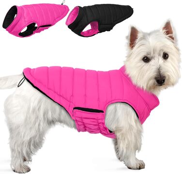 Водонепроникна куртка для собак Lelepet, тепла зимова куртка для маленьких собак, двостороння вітрозахисна куртка з застібкою-липучкою, рожева, розмір S