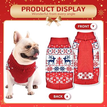 Пуловер для собак на Новий рік, теплий в'язаний пуловер з візерунком (сніжинка-олень), розмір L