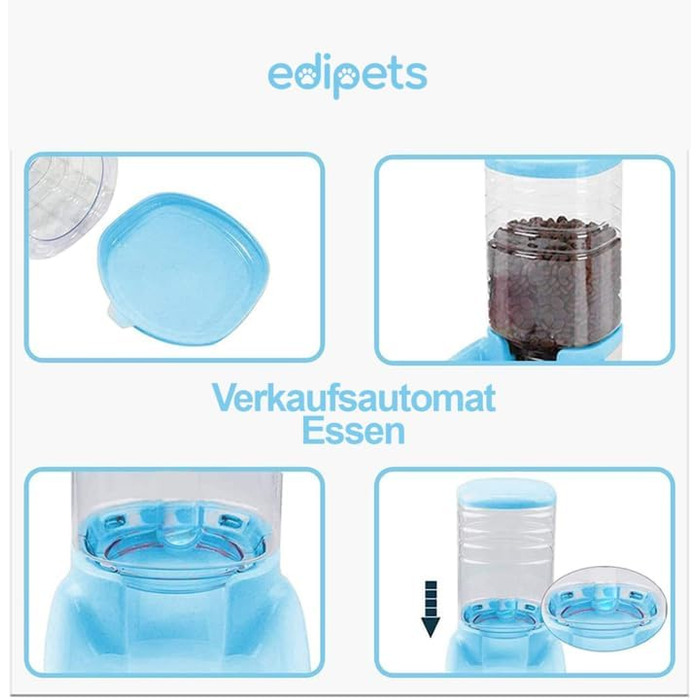Edipets автоматична кормушка та поїлка для котів і собак, 2 шт, 3,8 л, синя