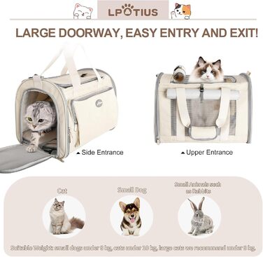 Транспортна сумка для котів та собак, дихаюча та складана переноска з регульованим плечовим ременем (Бежева)
