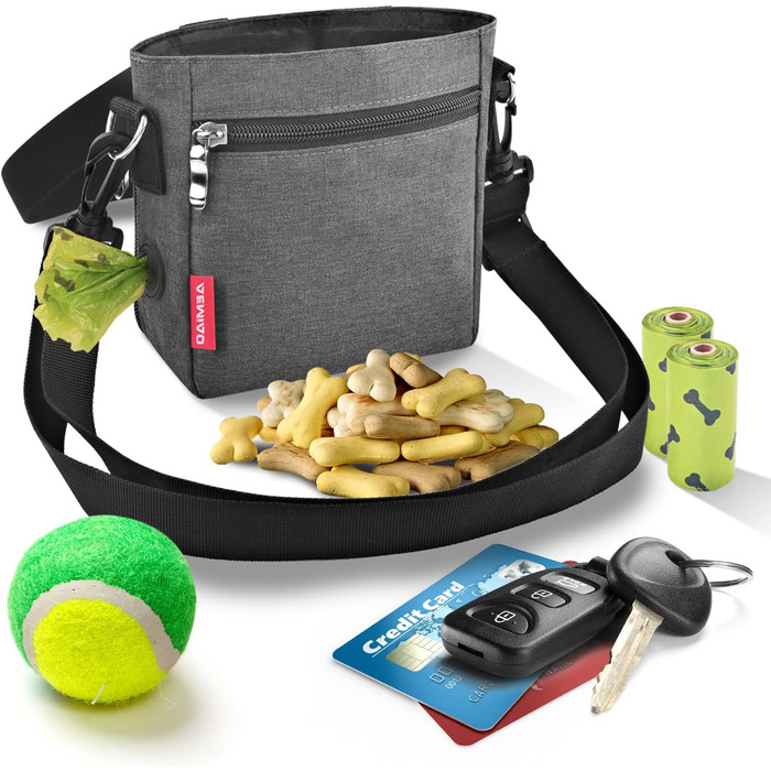 Футляр для ласощів для собак з магнітною застібкою, сумка для тренування собак з знімною внутрішньою кишенькою, багатофункціональний контейнер для ласощів для собак зі спонжером для екскрементів, сірий світло-сірий