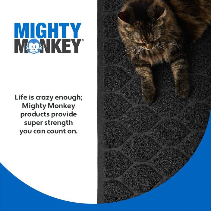MIGHTY MONKEY Преміум килимок для котячого туалету, фталатів немає, XL 88,9x58,4 см, чорний, м'який для лап, легке очищення, ефективне затримання наповнювача
