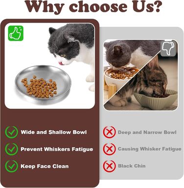 Миска для котів YUXIANLB, нержавіюча сталь, широка, 2 шт.