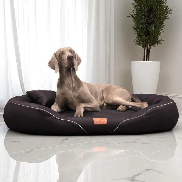Ортопедичне собаче ліжко Tierlando® Tiffany Easy CLEAN з екошкіри – для великих собак (XL XXL) – гіпоалергенне з анти-шерстю покриттям та Memory Foam – розмір: 115x90 см, колір: коричневий