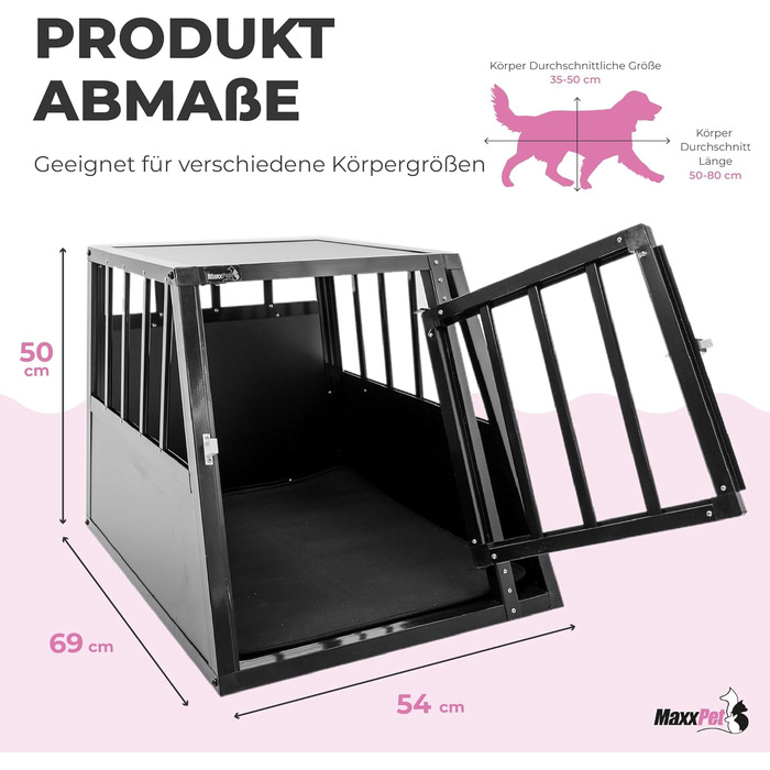 Кіяж для собак MaxxPet - переноска для собак у багажник авто, алюмінієвий вольєр XXL для великих собак (54x69x50 см)