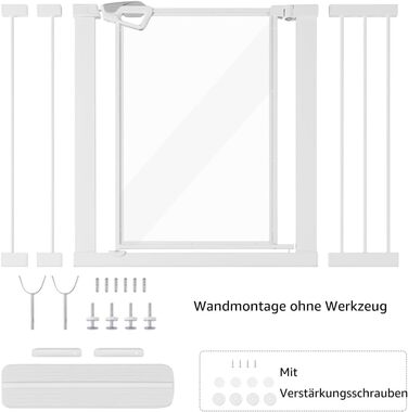 Ворота для собак Unipaws: прозорі, без свердління, ширина 74-109 см, для дверних прорізів та сходів, білий колір