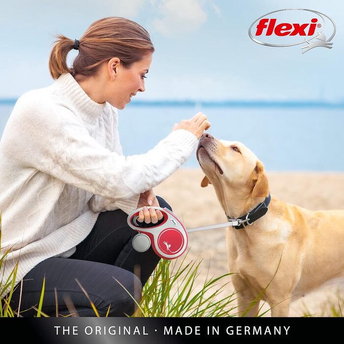 Рулетка для собак Flexi, висувна, з м'якою ручкою, 3/5/8 м, для собак 8-20 кг, червона