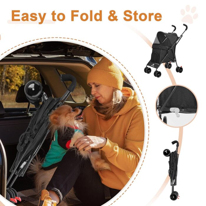 Візок для собак Wedyvko: переносна модель для цуценят, собак та котів до 15 кг, темно-сірий (чорний)