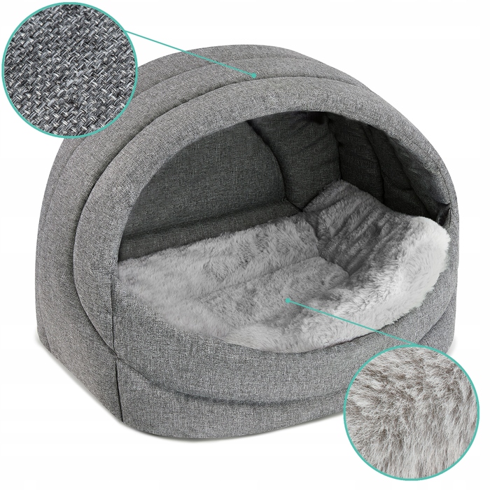 Лежак-будиночок для собак та котів, розмір L, колір бежевий + хутряна підстилка