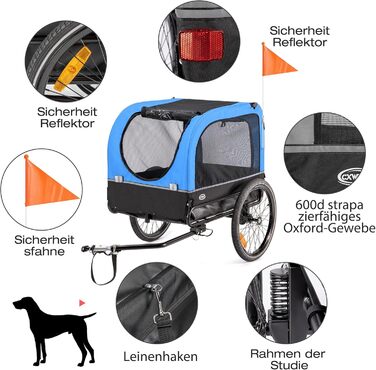 Причіп для собак CXWXC 2-в-1: велосипедний та візок для собак з амортизаторами, синій. Максимальне навантаження 40 кг