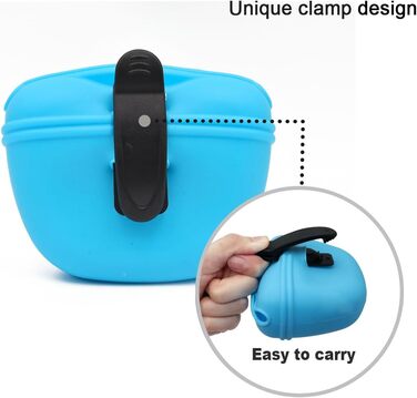 Силіконові мішечки для корму для собак, з магнітною застібкою, для прогулянок та тренувань на вулиці (1 шт., чорний та небесно-блакитний)