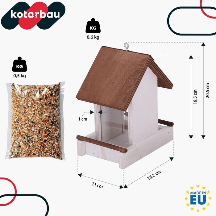 Коттарбау® годівниця для птахів зі стійкою, 310 x 1120 мм + корм 0,5 кг. Годівниця для птахів, вологостійка, для балкона, годівниця-парасолька.