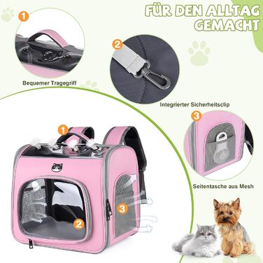 Рюкзак для котів та маленьких собак ALLSOPETS, дихаючий, з фронтальною відкриваністю та страхувальною лінією, для подорожей, прогулянок та хайкінгу (М'ятно-зелений, Квітково-рожевий)