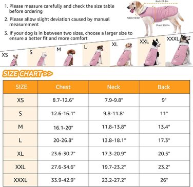 iBuddy Зимовий теплий куртка для собак з флісовою жилеткою, водонепроникний, вітронепроникний, світловідбиваючий, регульований, для великих собак, хлопчиків та дівчаток (Рожевий, X-Large)