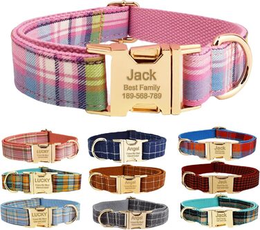Персоналізоване собаче ошийник з металевою застібкою, з іменем та номером телефону. Регульовані розміри для великих та середніх собак (Collar 05)