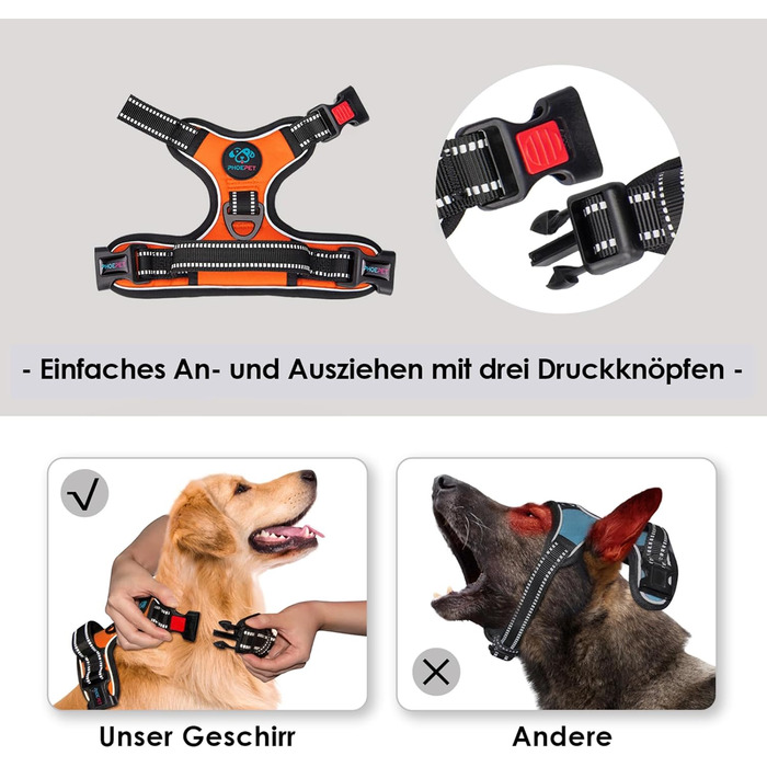 Шлейка для собак PHOEPET з регулюванням, для прогулянок, з карабіном, світловідбиваючими смугами та ручкою для контролю (XL, помаранчевий)