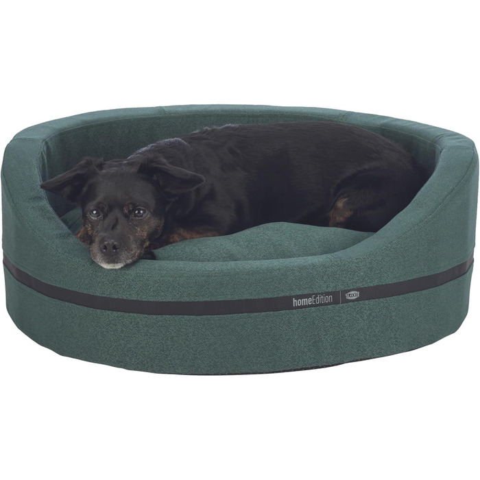 Тріксі МістоСтиль Квіткове ліжко для собак, 80x65 см, темно-зелене - овальне ліжко-кошик для середніх собак, зручне та миється - 37733 L 70 x B 65 x H 24 см