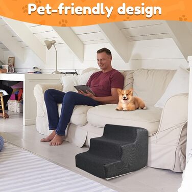 Сходинки для тварин BAODBF: 3 сходинки, 30 см, для собак та котів, миються, неслизькі, сірого кольору