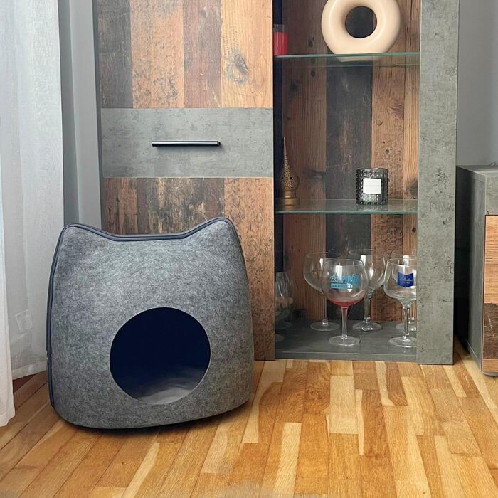 Кігтеточка-будиночок для котів з фетру - ліжко, лежанка, будиночок для кота з подушкою (темно-сірий, великий)