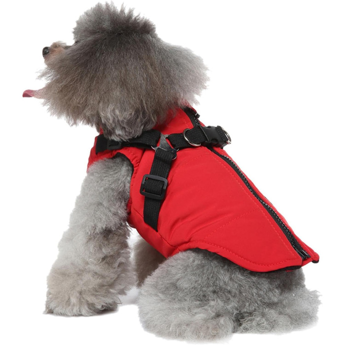 Водонепроникна куртка для собак з повдцем та кільцями D - тепла сорочка для собак на блискавці, тепла сорочка для собак, маленька одяг для собак (червона, 2XL)