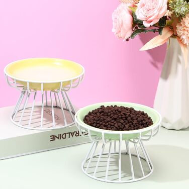 Набори мисок для котів Hushee з кераміки з металевим підставкою, анти-блювотні, придатні для миття в посудомийній машині, плоскі миски для води та корму для кошенят та маленьких собак, 6 шт.