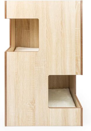 Преміум будиночок для кота з дерева, замок-вежа з лежаками, 50 x 50 x 80 см, темно-сірий (бежевий)