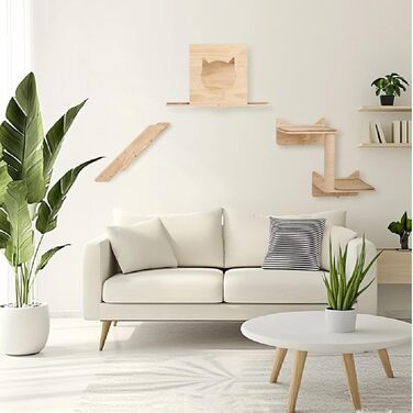 Котячий комплекс на стіну MIUZMORE: 7 елементів, котячі полиці та стійки для дряпання з високого сизалю, кріплення на стіну, котячий крізь-дерево, компактні меблі для дому.