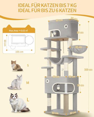 Драбина-кіготь для котів Hzuaneri, 178 см, XXL, сірий