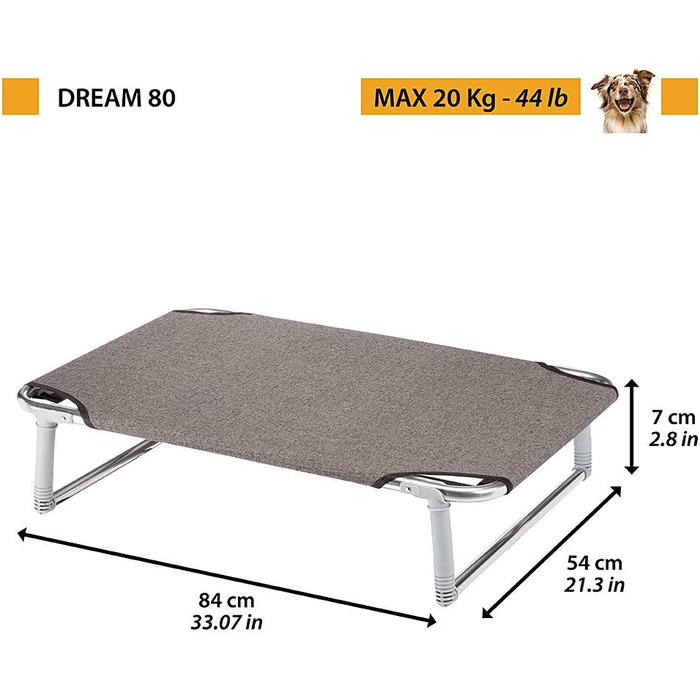 Ліжко для собак Ferplast Dream 80, 84x54 см, алюмінієвий каркас, тауп