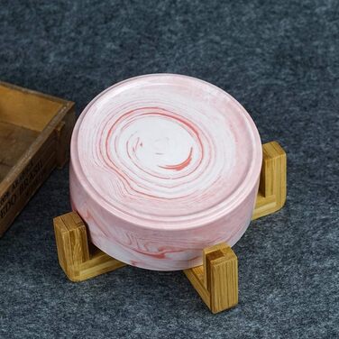 Миски для собак SP SEMPRE з кераміки з бамбуковими підставками, рожевий мармур (15,5 см)