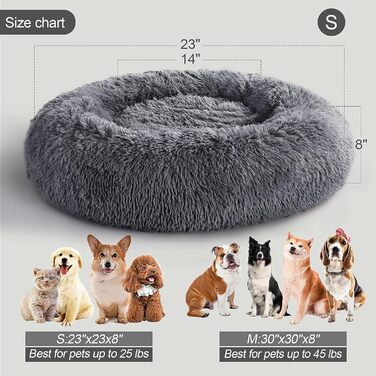 COOSLEEP HOME: М'яке ліжко для собак та котів з штучним хутром, Donut-подушка, водонепроникне дно, машинного прання, міцне (S, 58,4 x 58,4 см, темно-сірий)