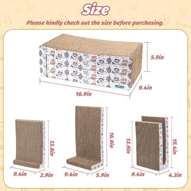 Кігтеточка для котів Nobleza Katze Kratzbrett 3 в 1 з котячою м'ятою, з екологічного картону, 43x24x15 см