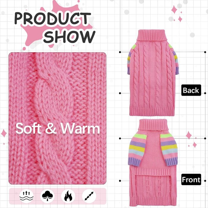 Светр для собак, середній розмір, теплий зимовий светр-ворітник для дівчаток та хлопчиків, зелена жилетка для собак, різдвяні костюми для собак, одяг для домашніх тварин, в'язані вироби, Французький бульдог, Бігль, світло-рожевий