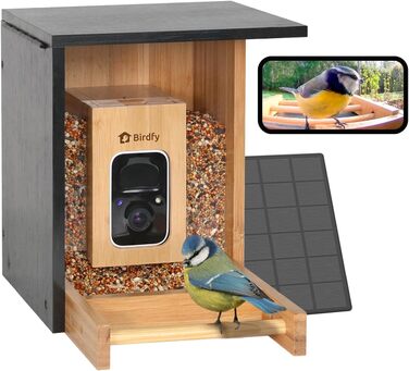 NETVUE Birdfy бамбуковий міні годівничка з камерою для спостереження за птахами, сонячна батарея, автоматичний запис, сповіщення в додатку
