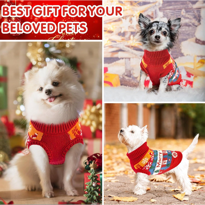 Теплий зимовий пуловер для собак з новорічним дизайном. Ідеальний для маленьких та середніх собак, чихуахуа. Зручний, з флісу, для святкування Різдва.
