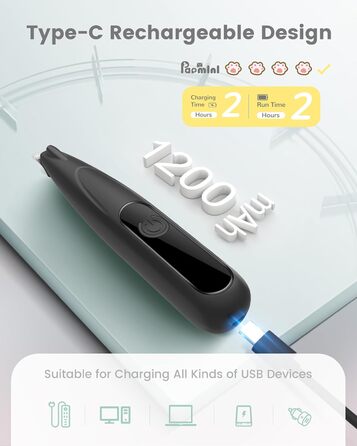 PAPMINI Безшумна машинка для стрижки котів з LED дисплеєм, Type-C, акумулятор, машинка для стрижки котів, бездротова кусачка для кігтів, професійна машинка для стрижки лап, вух, обличчя, спини, чорна