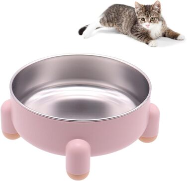 Миски для котів та маленьких собак з нержавіючої сталі, підняті, з антиковзким покриттям, набір 3 шт. (2 білі, 1 рожева)