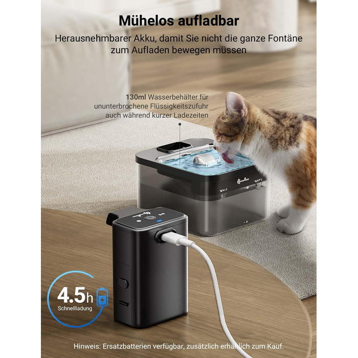 Бездротовий фонтан для котів DownyPaws 2,5 л з датчиком руху чорний