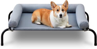 Зручне ліжко для собак на вулицю з піднятим бортиком, охолоджуюче, для маленьких та середніх собак, сіре, 87x63.5x20 см