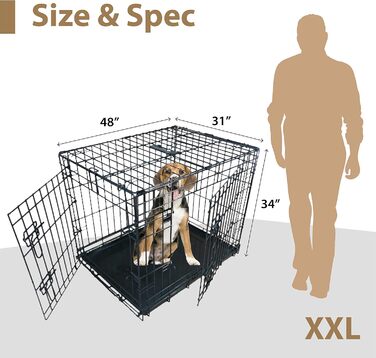 Клітка для собак та цуценят Ellie-Bo XL, 2 двері, складана, з ліжком зі штучного овечого хутра, 106,7 см