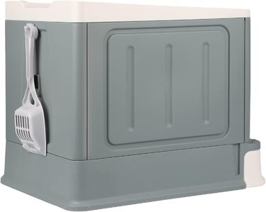 Домашній туалет для котів Homewell з кришкою та совком, меблевий лоток у вигляді шафи з висувним ящиком, багатофункціональний комфортний аксесуар для котів, 45x34x39 см, сірий, модель 3