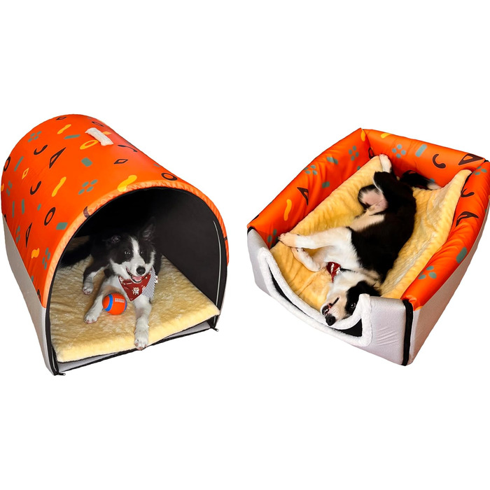 Крісло-будка для собак великих порід, 2XL/3XL, оранжево-сірий, з м'якою підстилкою, вологостійке, з антиковзаючою основою