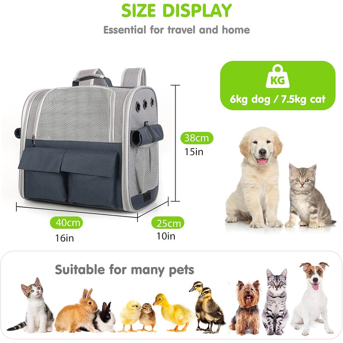 Рюкзак для тварин PETCUTE: переноска для собак та котів, з виймальною підстилкою та ременем безпеки, зелений (блакитний)