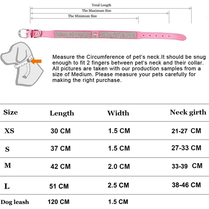 Елегантний нашийник та поводок для собак HALFSUMO з діамантами, з м'якого велюру та шкіри, регульований, для малих та середніх порід, рожевий колір