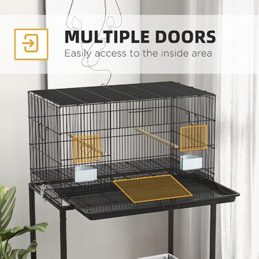 Клітка для птахів PawHut 77x46x119 см, металева, знімний піддон, жердочки, годівниці, для хвилястих папуг і канарок, чорна